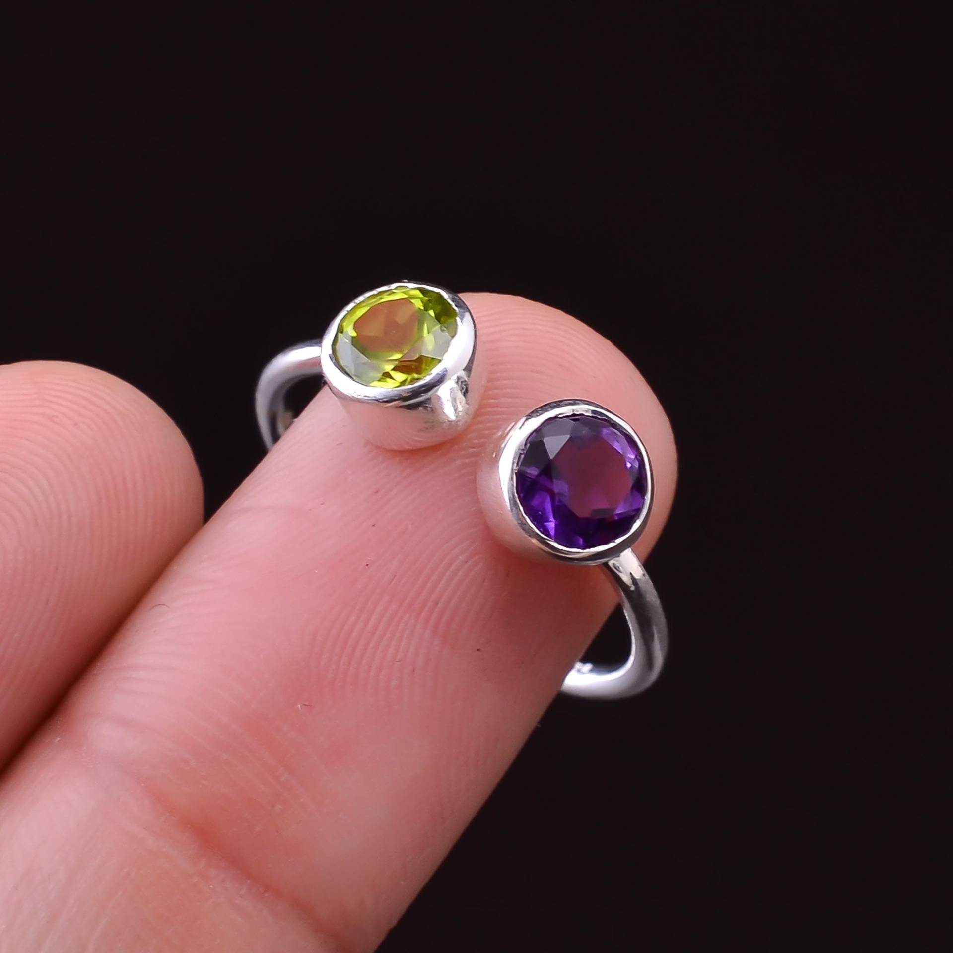 Peridot Amethyst Ring Handgefertigter Boho Edelstein Ring Aus 925Er Silber von SilverJewelryking