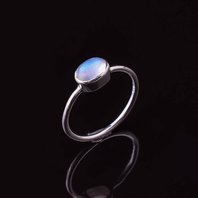 Regenbogen Mondstein Ring - Oval Sterling Silber Handgemachter von SilverJewelryking