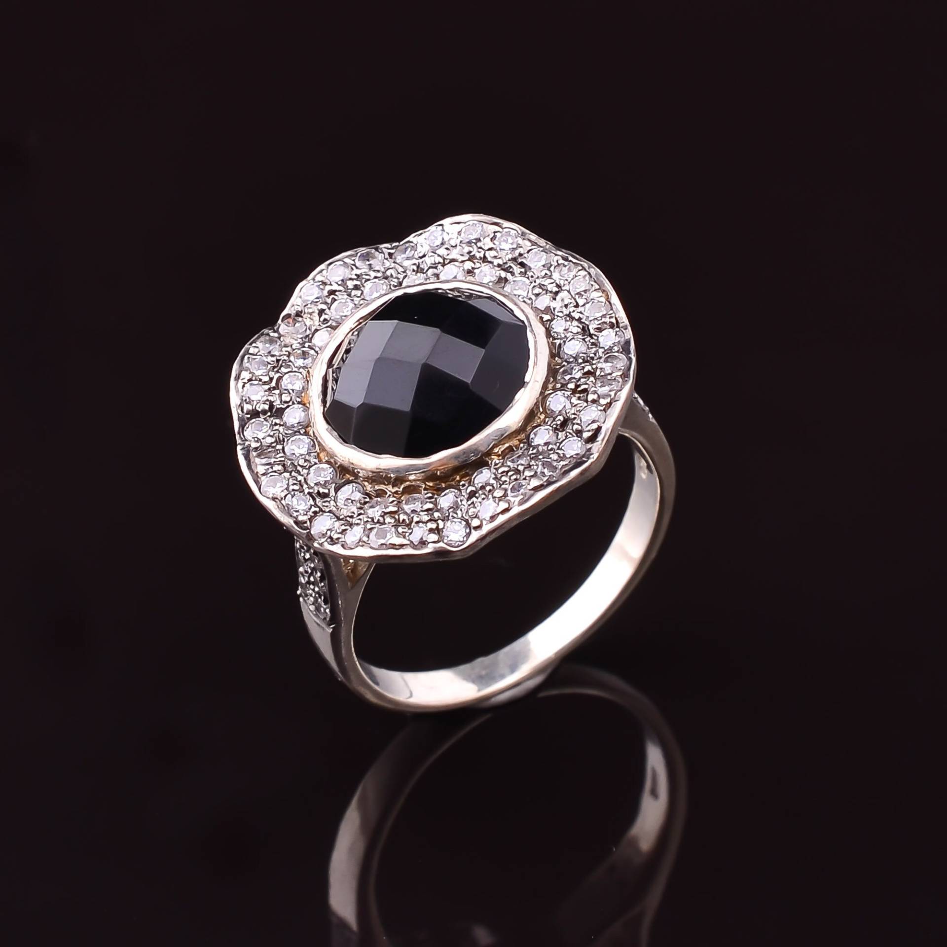 Schwarz Onyx 925 Sterling Silber Ring Mit Zirkonia von SilverJewelryking