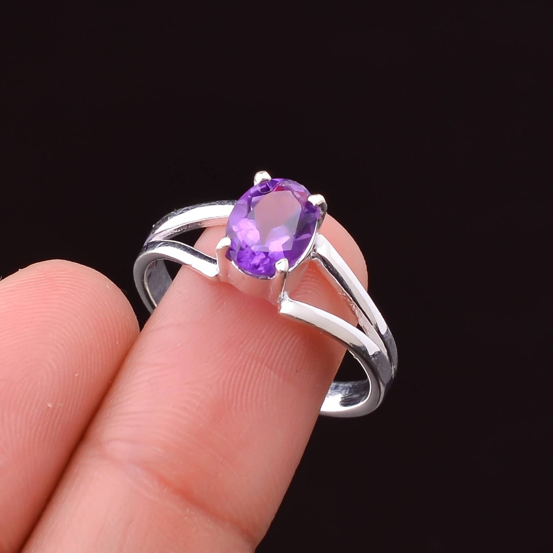 sterling Silber Amethyst Ring Natürliche Oval Krappenfassung von SilverJewelryking