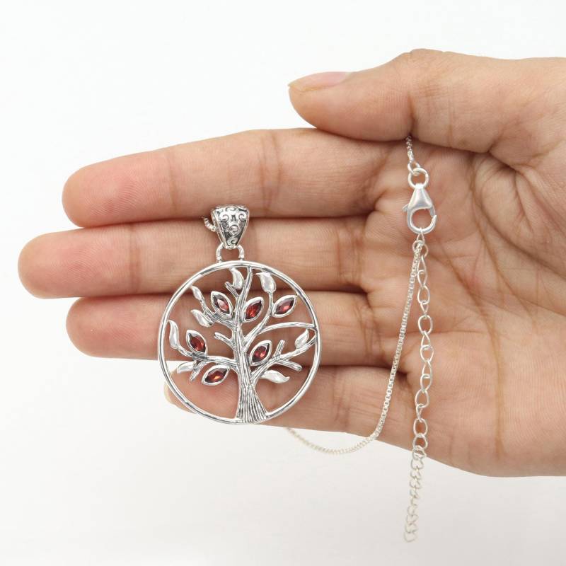 Baum Des Lebens Granat Anhänger, Sterling Silber Luck Halskette von SilverJewels2002