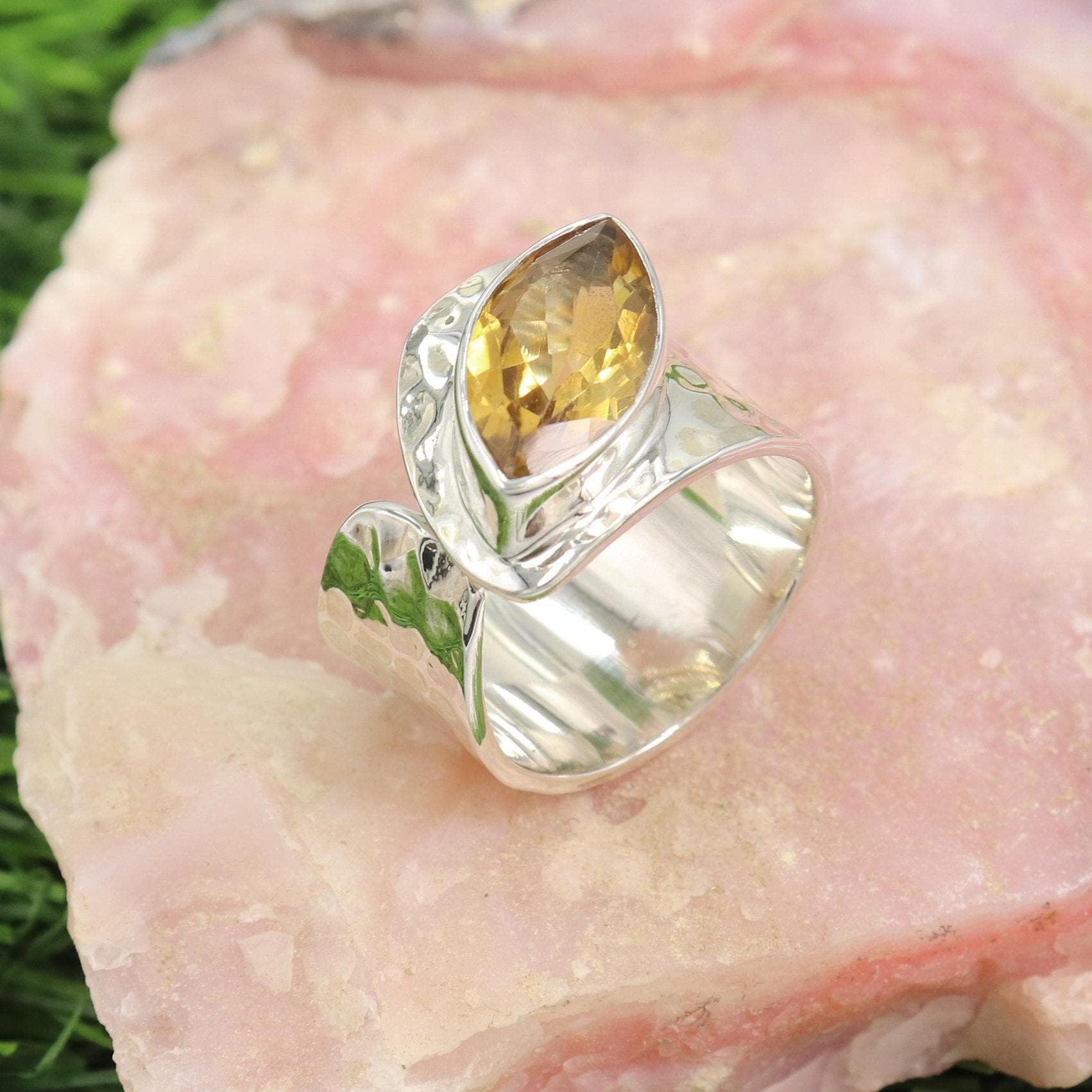 Citrin Ring, Sterling Silber Edelstein Handgemachter Schmuck, Ringe Für Frauen Einstellbar Statement Ring Geschenke Für Sie von SilverJewels2002
