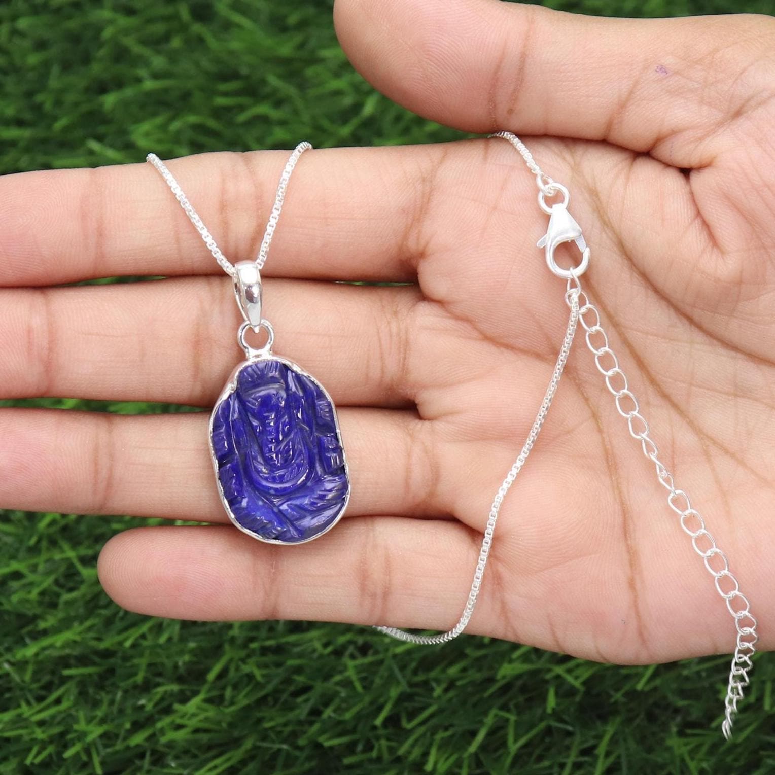 Lapis Lazuli Ganpati Anhänger, Sterling Silber Hindu Gott Halskette von SilverJewels2002