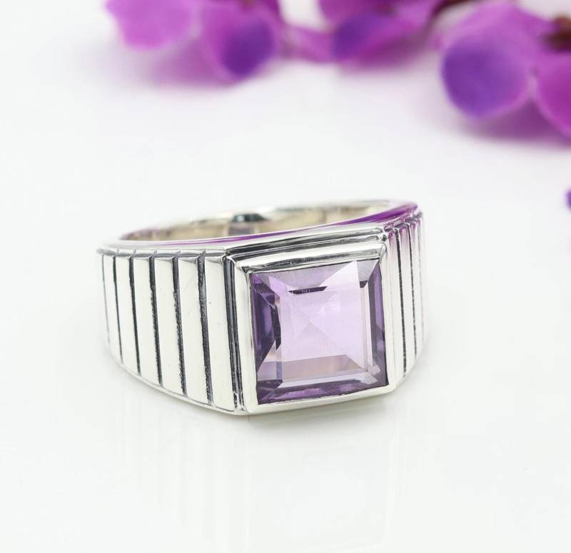 Natürlicher Amethyst Ring, 925 Sterling Silber Statement Handgemachter Edelstein Herrenring, Einzigartiges Design, Geschenk Für Sie Und Ihn von SilverJewels2002