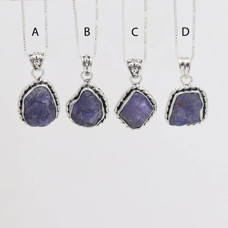 Rohe Tansanit Sterling Silber Anhänger Halskette, Handgemachter Edelstein Schmuck von SilverJewels2002