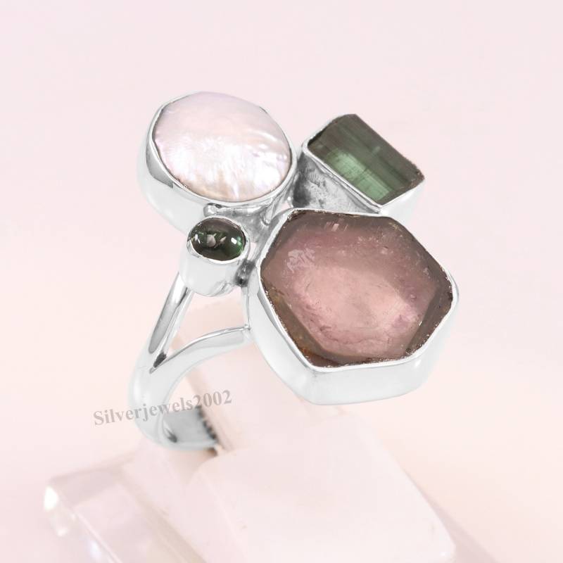 Turmalin Ring, Handgemachter Silber Frauen Versprechen Edelstein Idocrase Perle Ring von SilverJewels2002