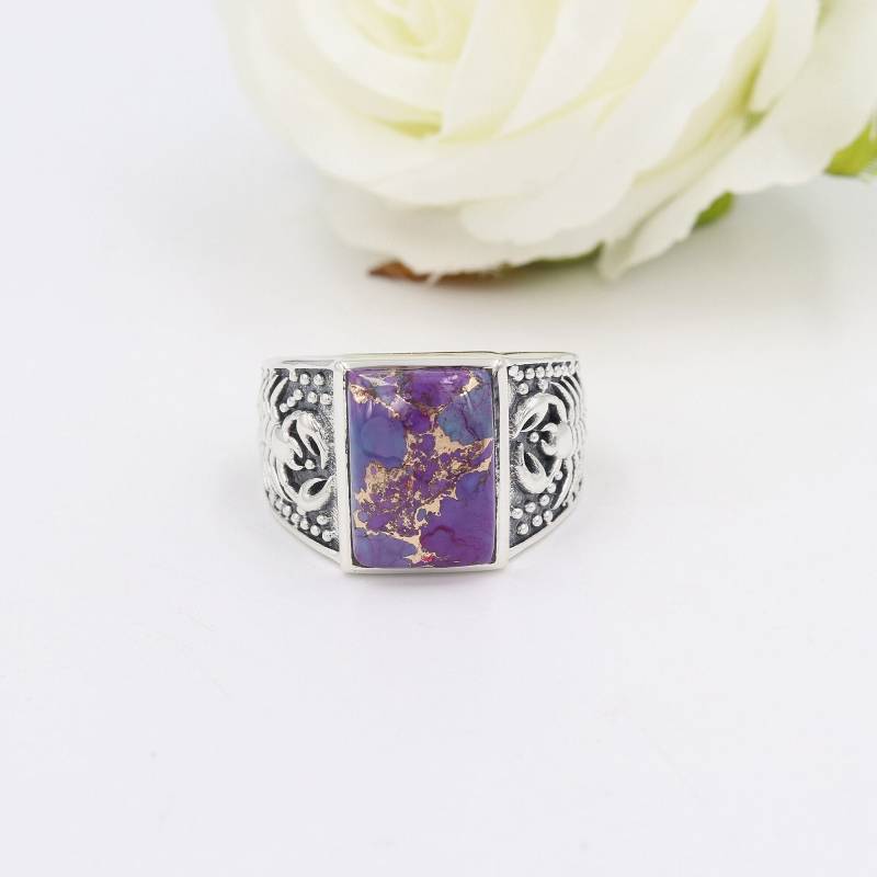 sterling Silber Lila Kupfer Türkis Ring, Handgemachte Edelstein-statement-Ring von SilverJewels2002