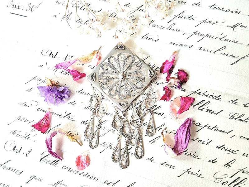 Jugendstil 835 Silber Wasserfall Brosche, Zierlicher Vintage Silberschmuck Tropfen Anhänger, Filigraner Antikschmuck, Friesenschmuck von SilverLakeHouse