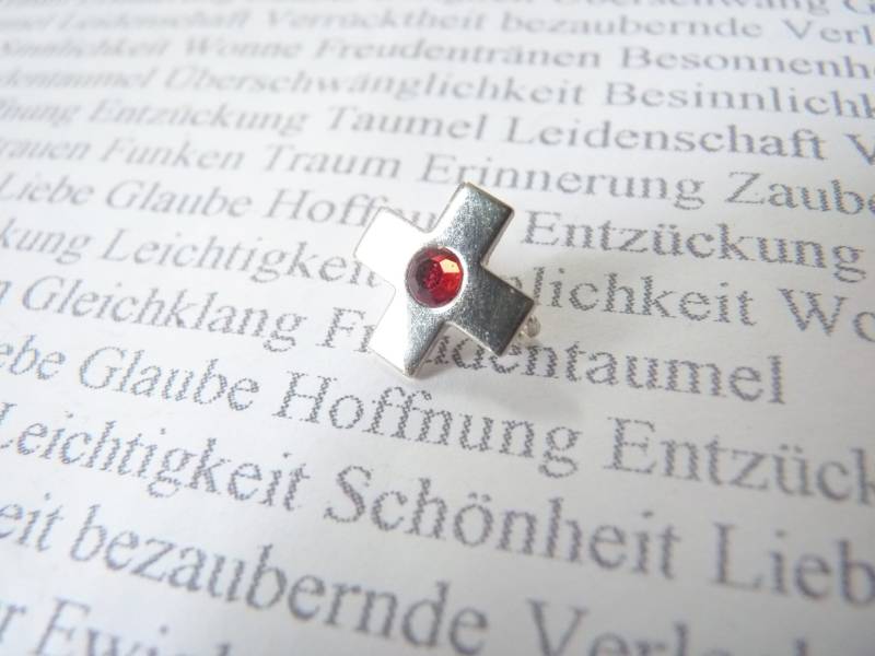 Mid-Century 925 Sterling-Silber-Brosche, Kreuz Roter Strass Stein, 12mm, Krawatten-Ansteck-Nadel, Tuchbrosche, Kleiderschließe, Verschluss von SilverLakeHouse
