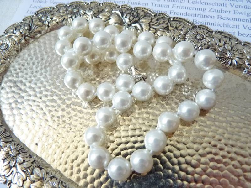 Vintage 925 Perlenkette, Collier Mit Weißen Perlen Sterling-Silber, Kurze Schimmernde Halskette von SilverLakeHouse