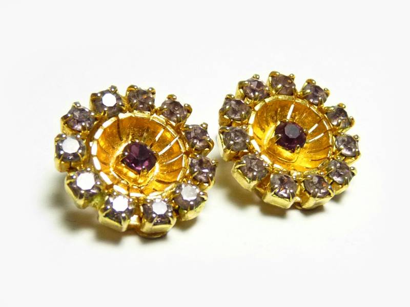 Vintage Cocktail Ohrclips Strass Lila Klar Vergoldet 60Er Jahre Strassclips, Cluster Ohrringe Rund, Alter Strasschmuck, Mademoiselle Stil von SilverLakeHouse