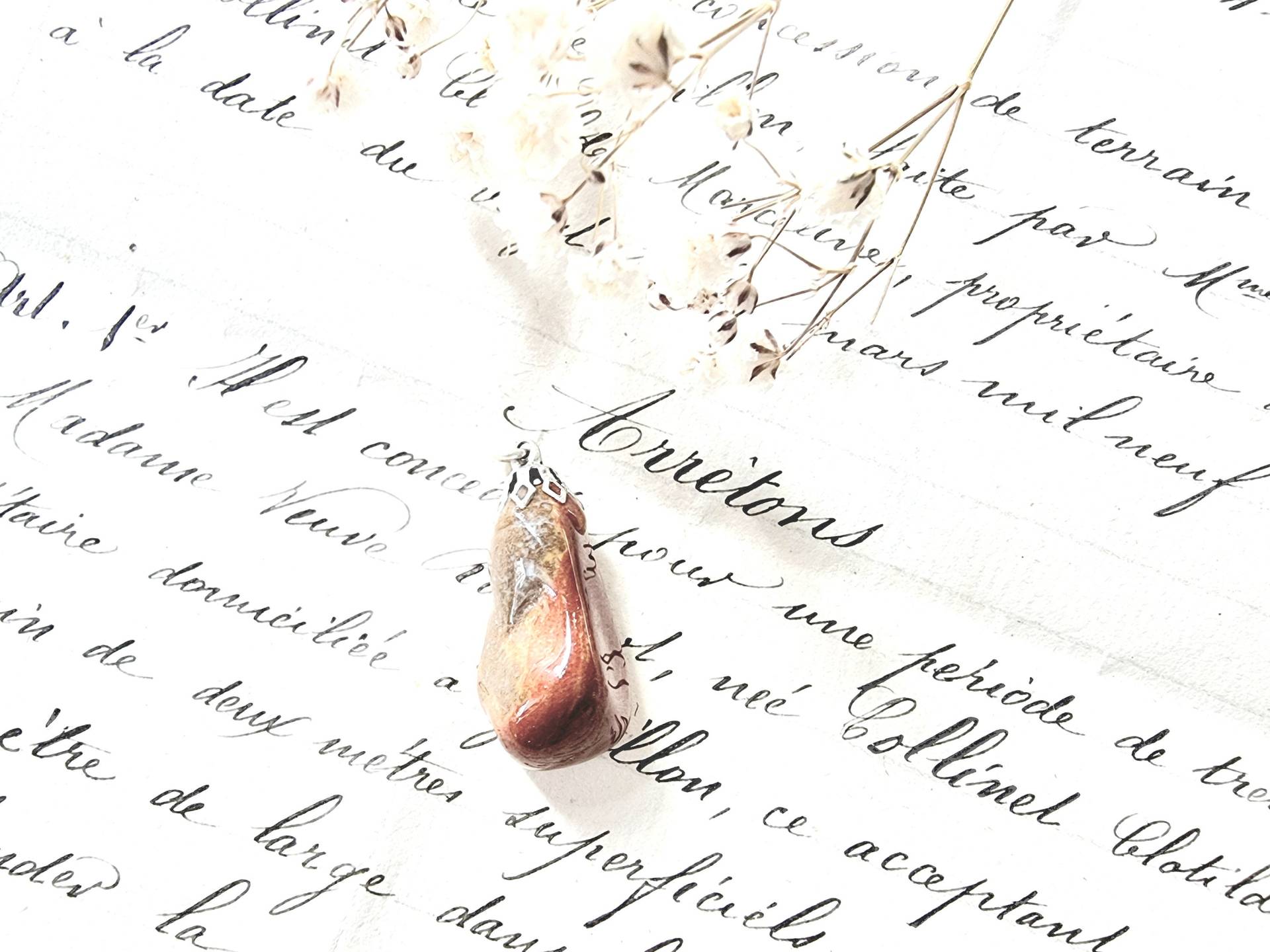 Vintage Jaspis Anhänger, Kettenanhänger Aus Stein, Edelsteinschmuck, Rotbrauner Naturstein Pendelkette Boho Hippie Schmuck von SilverLakeHouse