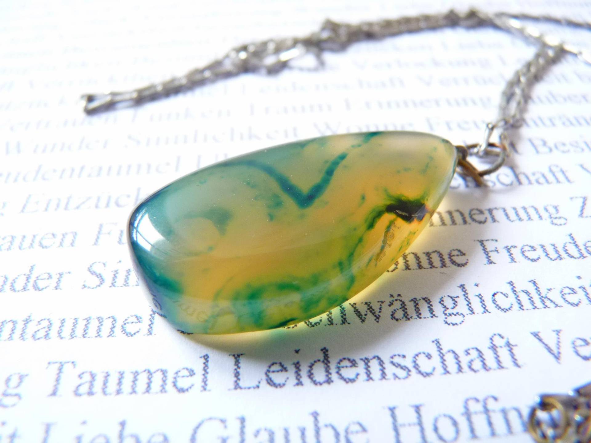 Vintage Kette Streifen-Achat, Tropfen-Anhänger Grün Silber 40Er 50Er, Art Deco Mid-Century, Pendelkette, Mittellang, Boho Elegant Schlicht von SilverLakeHouse