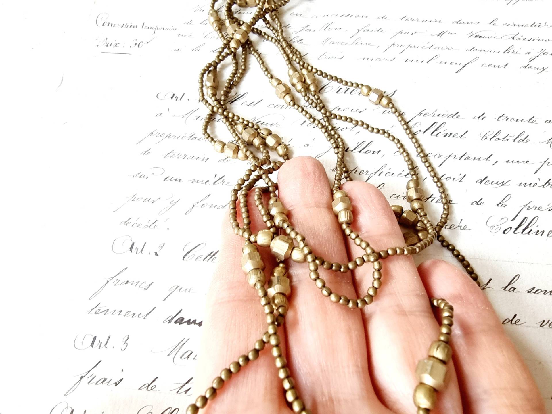 Vintage Messing Halskette Mehrreihig Mit Kugeln Und Eckigen Elementen, Boho Kette Bronze, Ethno Collier, Lässig-Elegant Halsschmuck Schmuck von SilverLakeHouse