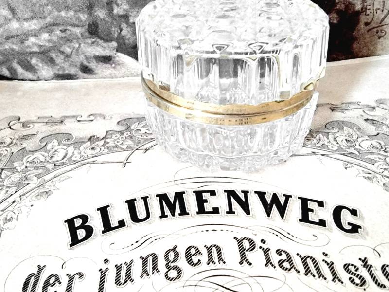Vintage Schmuckdose Antik Biedermeier Stil Art Deco, Gesteineltes Glas Optik, Elegante Boudoir Aufbewahrung, Dose Bonbonniere Schmuckschale von SilverLakeHouse