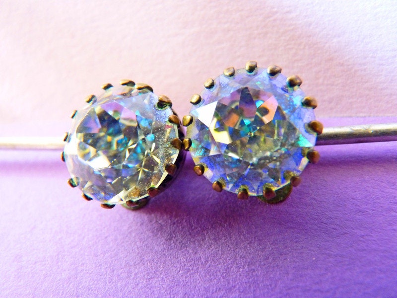 Vintage Strass Ohrringe Aurora Borealis 50S 60S von SilverLakeHouse