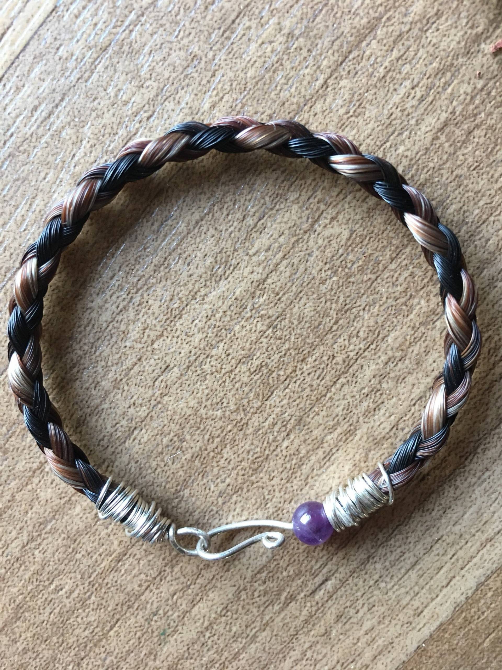 Der Zinco Stein, Sterling Silber Draht Gewickelt 4 Strang Geflecht Pferde Haar Armband Mit Amethyst Stein Der Zinco Stein, Sterling Silber Draht Gewickelt 4 Strang Geflecht Pferde Haar Armband Mit Amethyst Stein von SilverLeatherStudio