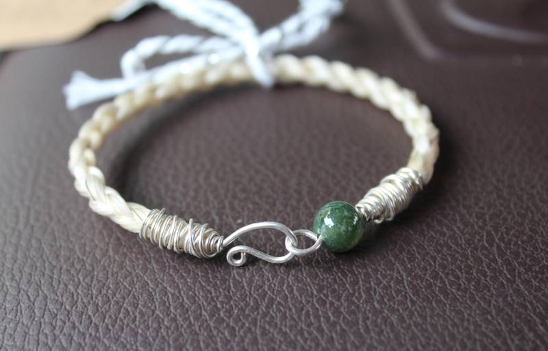 Der Zinco Stein, Sterling Silber Draht Gewickelt 4 Strang Pferdehaar Armband Mit Fancy Jaspis Stein Der Zinco Stein, Sterling Silber Draht Gewickelt 4 Strang Pferdehaar Armband Mit Fancy Jaspis Stein von SilverLeatherStudio