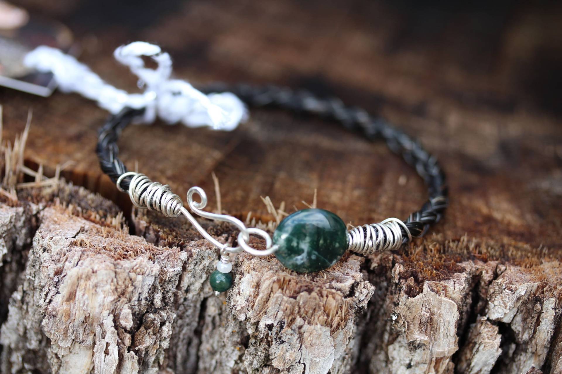 Der Zinco Stein, Sterling Silber Draht Gewickelt 4 Strang Pferdehaar Armband Mit Moosachat Der Zinco Stein, Sterling Silber Draht Gewickelt 4 Strang Pferdehaar Armband Mit Moosachat von SilverLeatherStudio