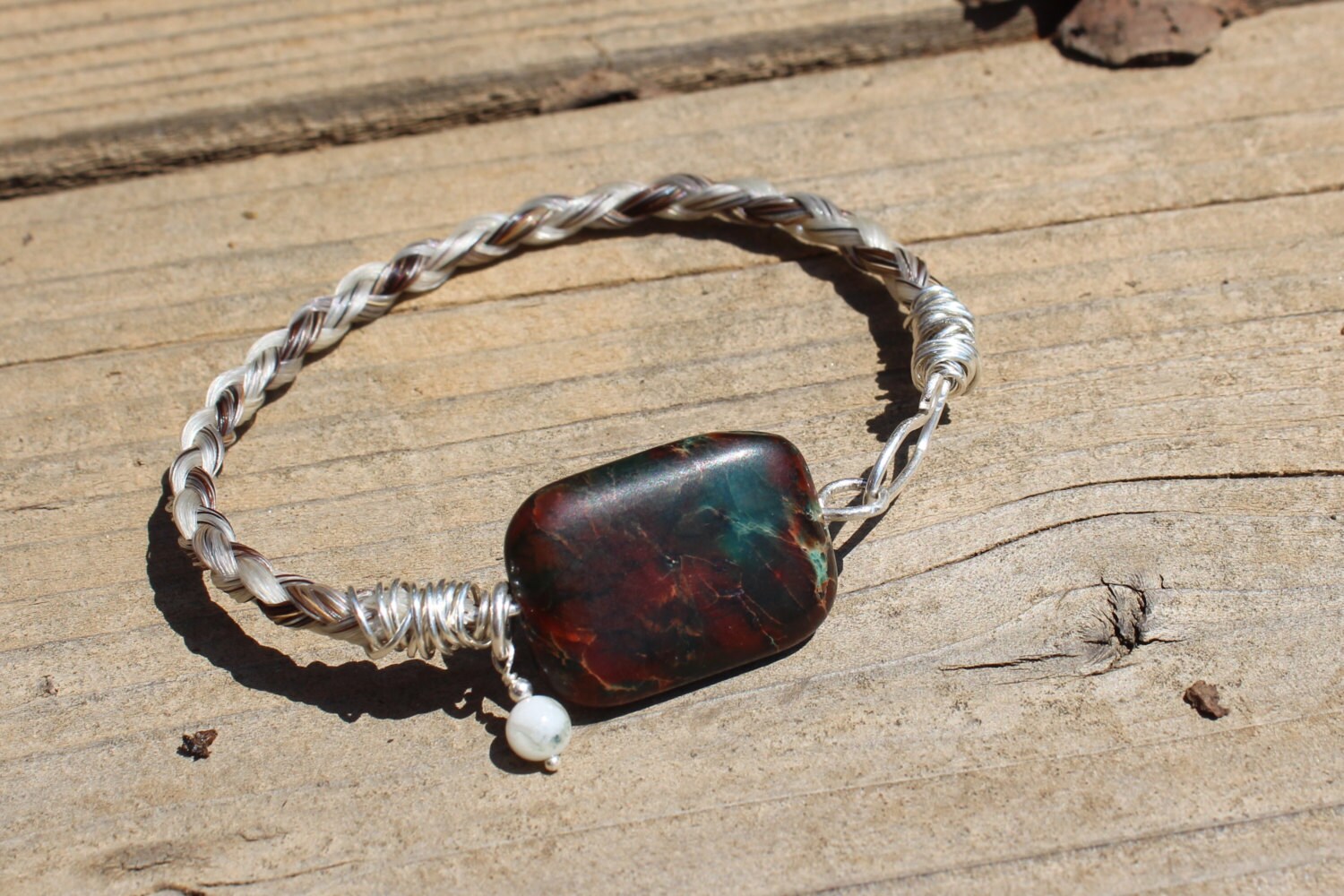 Der Zinco Stein, Sterling Silber Draht Gewickelt Pferde Haar Armband Mit Imperial Jaspis Der Zinco Stein, Sterling Silber Draht Gewickelt Pferde Haar Armband Mit Imperial Jaspis von SilverLeatherStudio