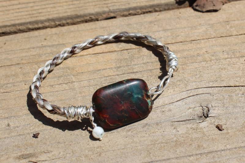 Der Zinco Stein, Sterling Silber Draht Gewickelt Pferde Haar Armband Mit Imperial Jaspis Der Zinco Stein, Sterling Silber Draht Gewickelt Pferde Haar Armband Mit Imperial Jaspis von SilverLeatherStudio