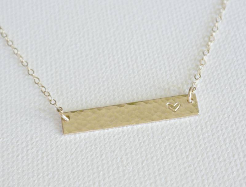 Gold Gehämmert Bar Halskette, Silber, Gold, Rosegold, Herz Personalisieren Schmuck, Erste Personalisierte Namen Halskette von SilverLotusDesigns