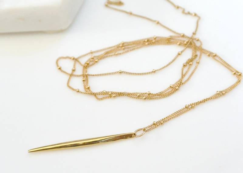 Lange Spike Halskette, Nadel Silber Oder Gold Schicht Schmuck, Perlen Satelliten Kette, Dolch Halskette von SilverLotusDesigns