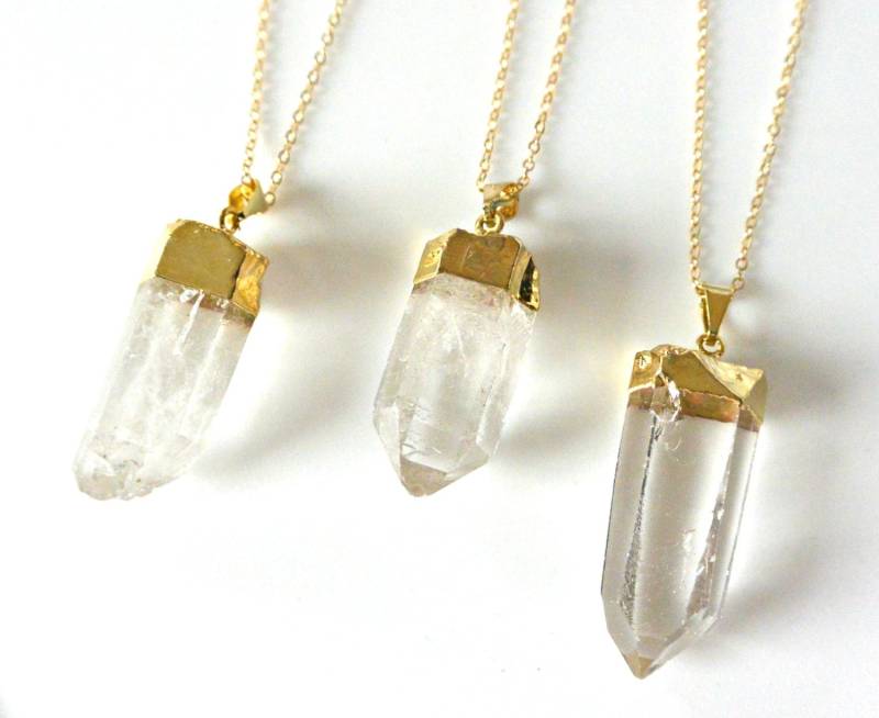 Roh Quarz Kristall Halskette, Gold Lange Klare Punkt Layering Schmuck, Boho Minimalist Halskette von SilverLotusDesigns