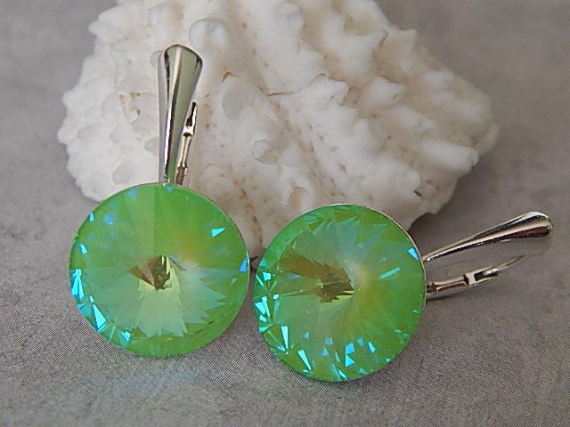 sterling Silber Swarovski Ohrringe, Ultra Lime Crystal Brisuren Hochzeitsschmuck, Handgemachte Moderne Silberohrringe sterling Silber Swarovski Ohrringe, Ultra Lime Crystal Brisuren Hochzeitsschmuck, Handgemachte Moderne Silberohrringe von SilverManiaStudio