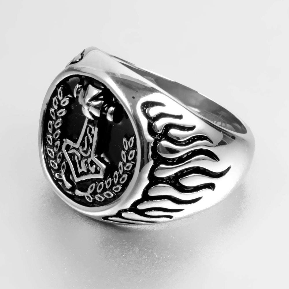 Vegvisir Viking Wikinger Thor Hammer Fire Flames Mjolnir Mjölnir Norse Sterling Silver Ring Vegvisir Viking Wikinger Thor Hammer Fire Flames Mjolnir Mjölnir Norse Sterling Silver Ring von SilverManiaUK