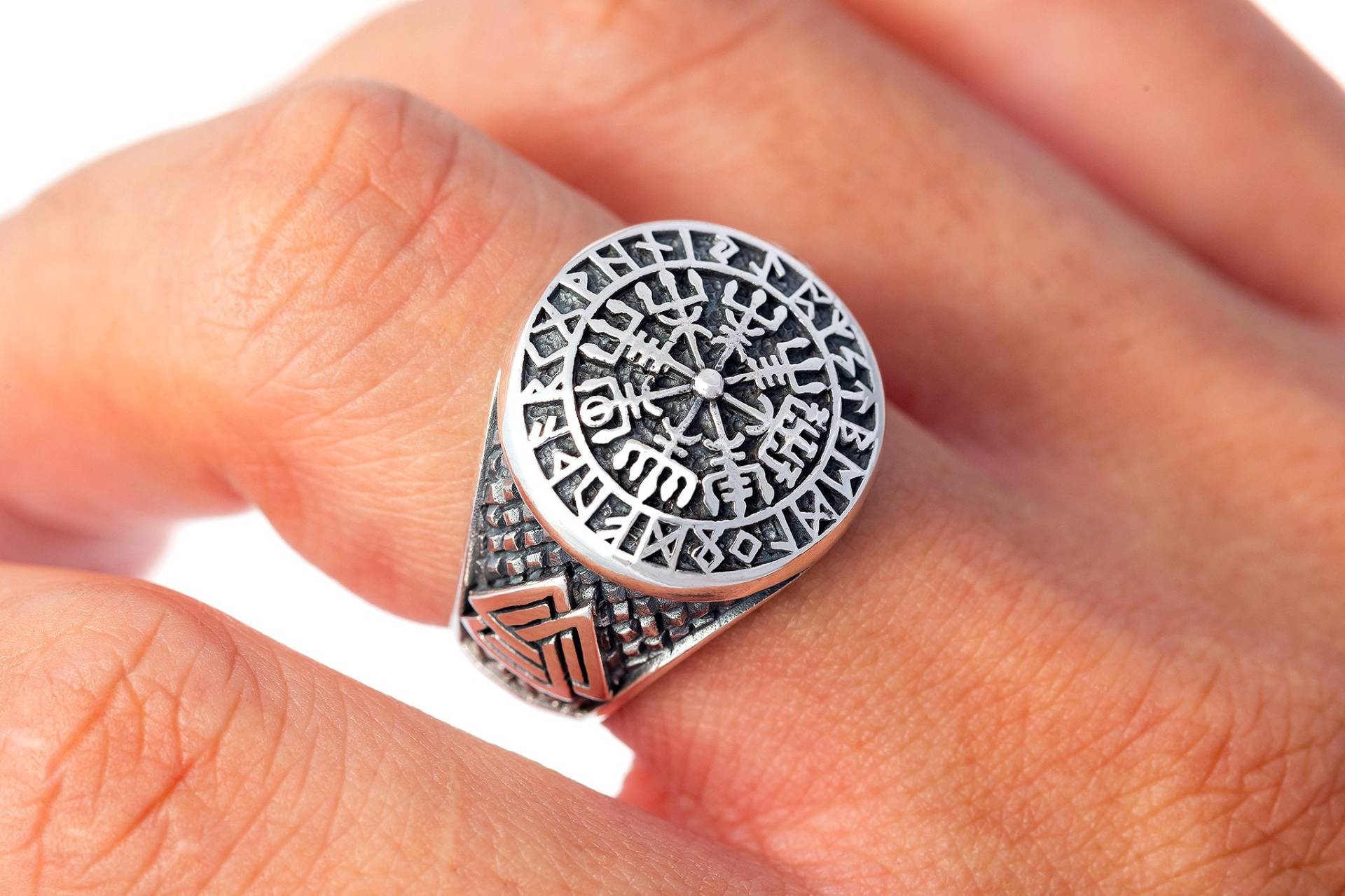 Viking Vegvisir Valknut Ancient Runes Futhark Jewelry Sterling Silver 925 Ring Viking Vegvisir Valknut Ancient Runes Futhark Jewelry Sterling Silver 925 Ring von SilverManiaUK