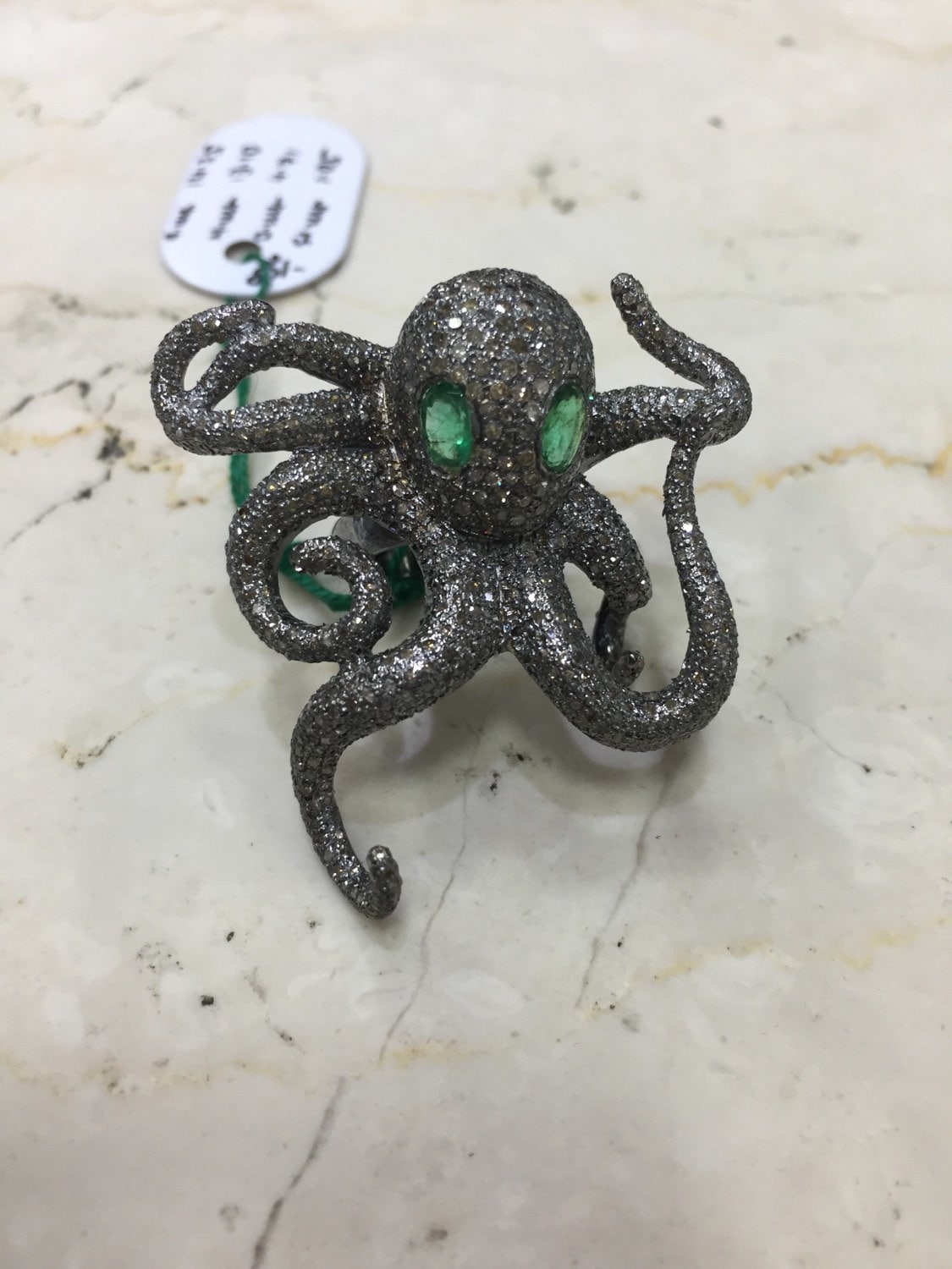 Krake Diamant Smaragd Silber Ring Krake Diamant Smaragd Silber Ring von SilverMountainInc