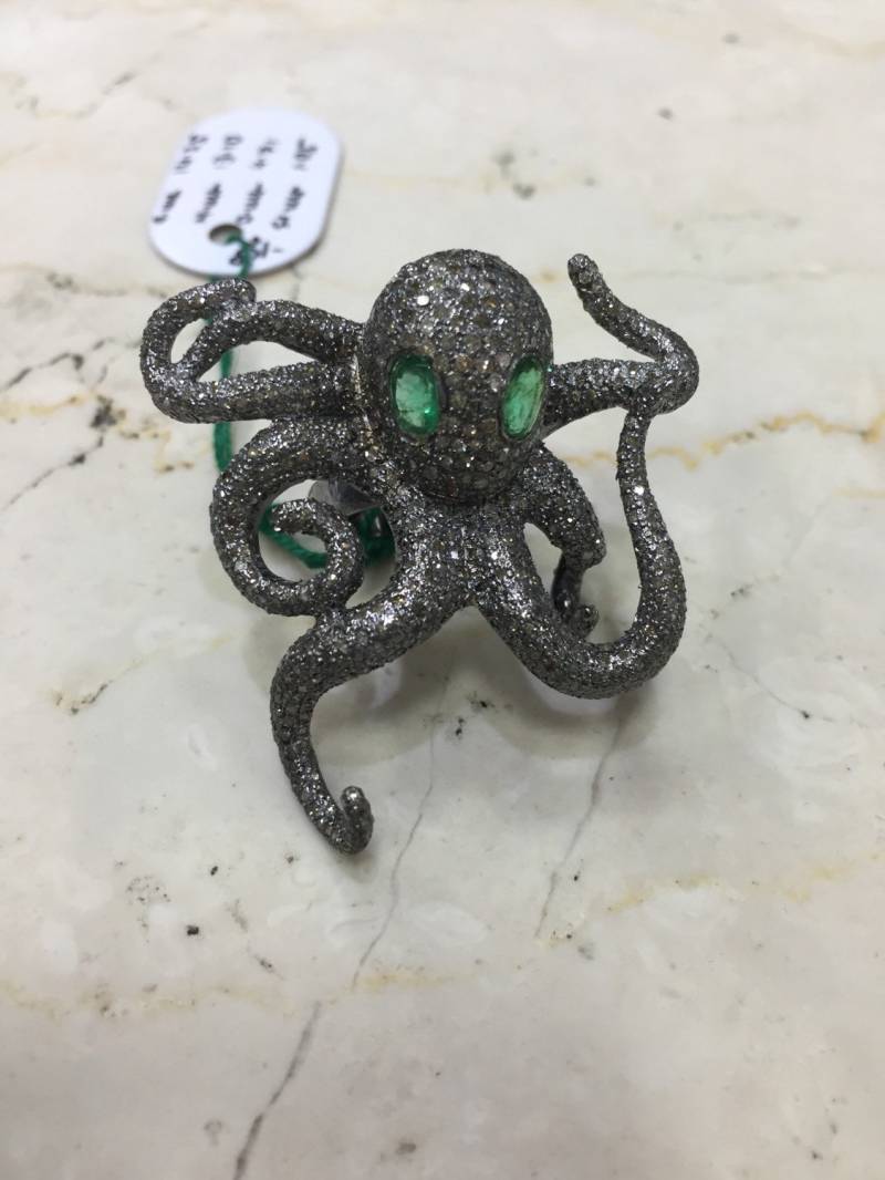 Krake Diamant Smaragd Silber Ring Krake Diamant Smaragd Silber Ring von SilverMountainInc
