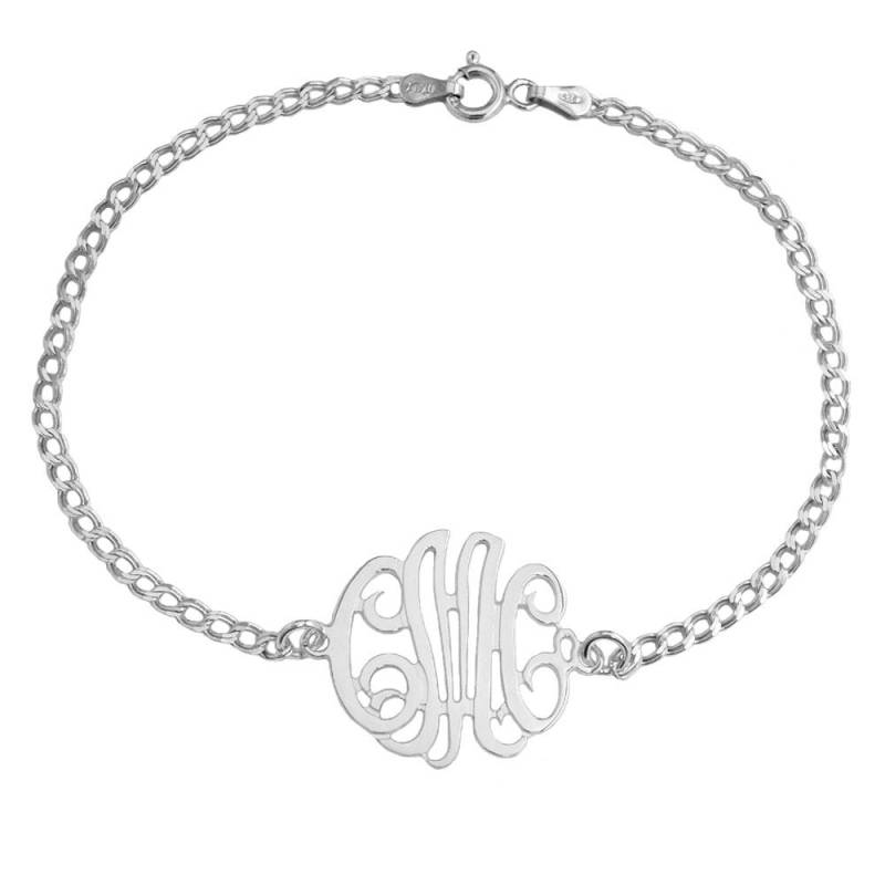 Silber Doppel Bordstein Link Monogramm Armband | Artikel Monobr von SilverNStyle