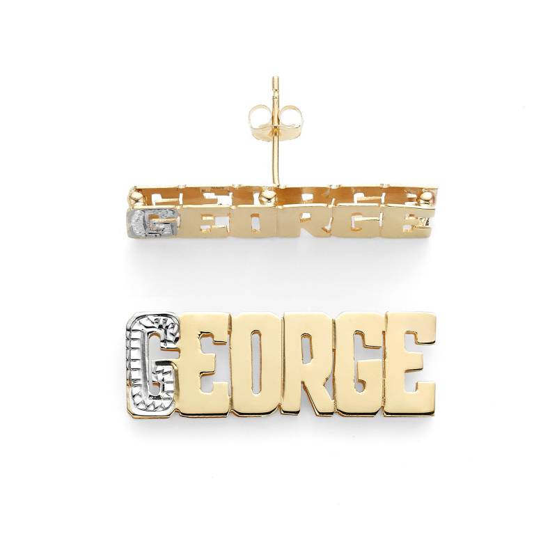 Solid Gold Ohrringe | 10K Oder 14K Gelb - Weißgold 1"(25mm Doppelte 3D Druckschrift in Mit Akzent | Artikel Lee827 von SilverNStyle