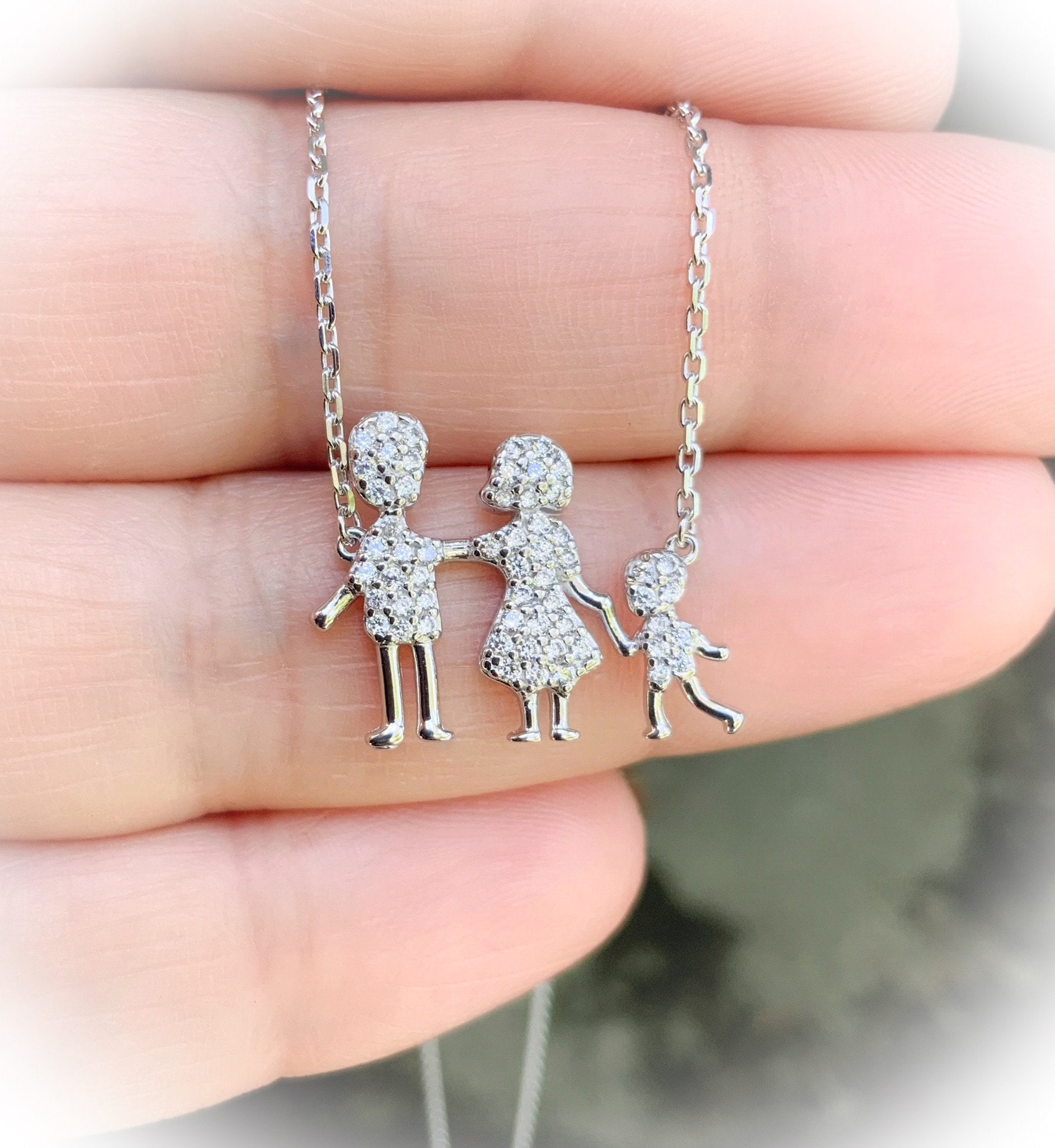 Silber Familie Silhouette Halskette/Pave Cz Strichmännchen Papa Mama Baby Boy Mutter Vater Kind Eltern Valentinstag Geschenk von SilverPartyIsland