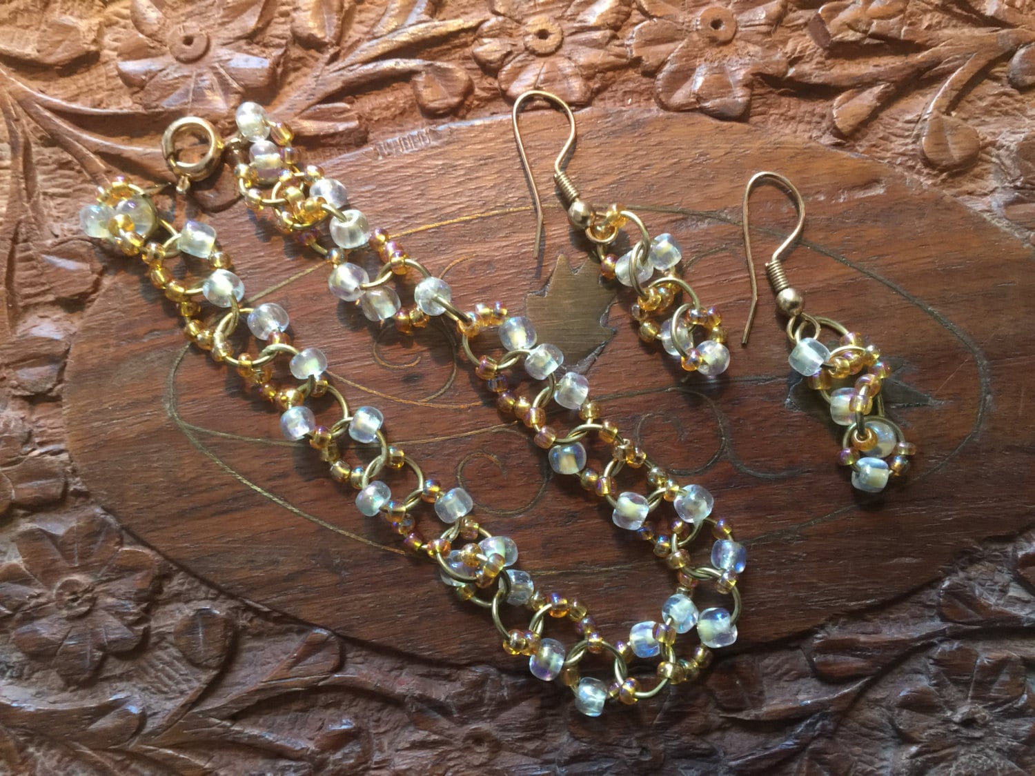 Halskette & Ohrringe Gold Schmuck Set #12496 Halskette & Ohrringe Gold Schmuck Set #12496 von SilverPixieDesigns