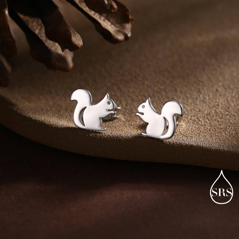 Eichhörnchen Ohrstecker in Sterling Silber, Netter Spaß Schrulligen, Geschenk Für Sie, Tierliebhaber, Natur Inspiriert von SilverRainSilver