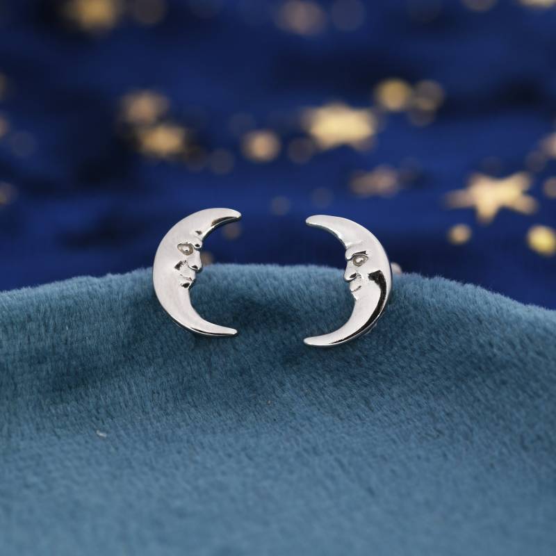 Mann Im Mond Ohrstecker in Sterling Silber - Gesicht Ohrringe Gold Oder Niedlich, Spaß, Wunderlich Und Hübsche Schmuck von SilverRainSilver