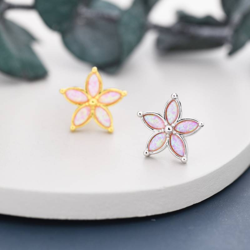 Stardust Opal Blume Ohrstecker in Sterling Silber - Gold Oder Vergissmeinnicht Cluster Pink von SilverRainSilver