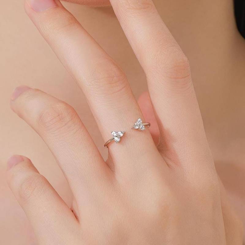Sterling Silber Drei Punkt Cz Ring, Größenverstellbarer Dreifaltigkeitsring, Offener Stapelringe von SilverRainSilver