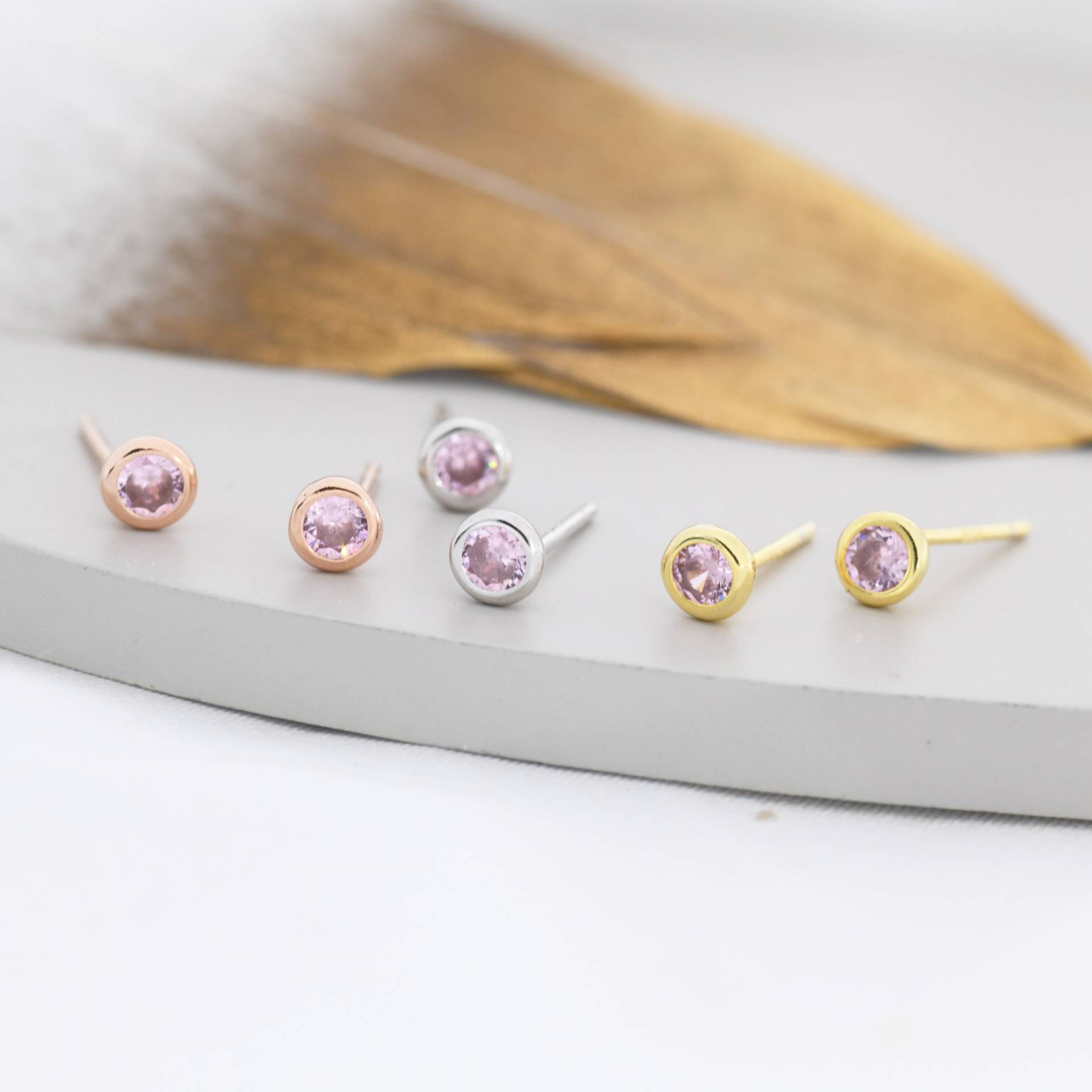 Sterling Silber Turmalin Rosa Cz Ohrstecker, 4mm Oktober Birthstone Ohrringe, Silber, Gold Oder Roségold, Stapel Ohrringe von SilverRainSilver