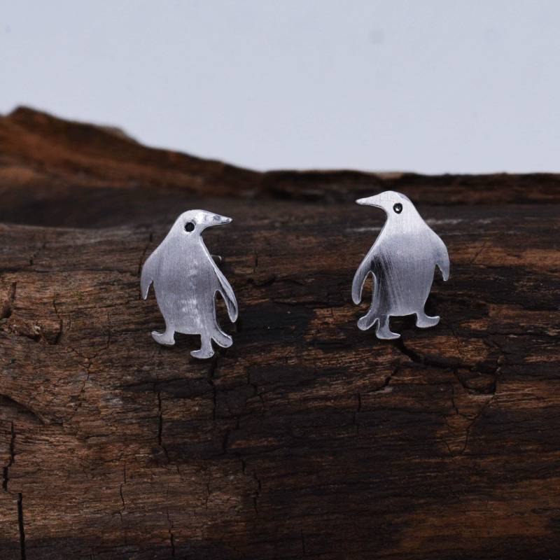 Super Süsse Pinguin Vogel Ohrstecker in Sterling Silber - Lustiger Schrulliger Und Wunderlicher Schmuck Poliert Oder Gebürstet von SilverRainSilver