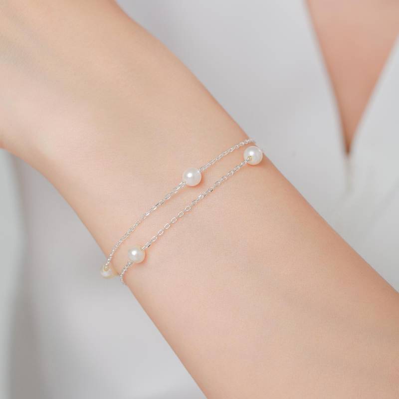 sterling Silber Double-Layer Naturperlen Armband, Oder Gold, Echte Süßwasserperlen, Naturperlenarmband, Brautschmuck von SilverRainSilver