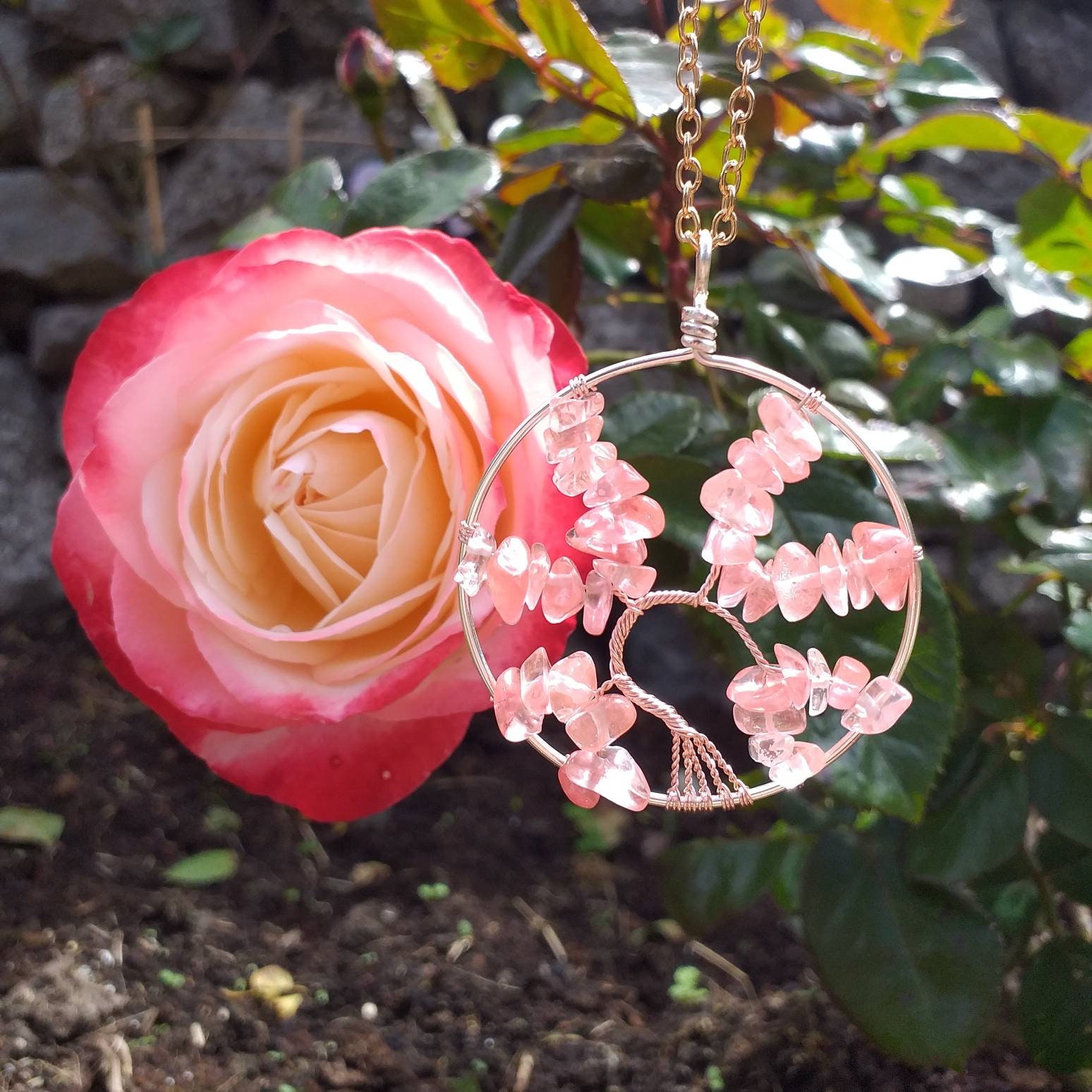 Handgemachte Rose Gold Baum Des Lebens Mit Kirsche Quarz Steine/Geschenke Für Sie Handgemachte Rose Gold Baum Des Lebens Mit Kirsche Quarz Steine/Geschenke Für Sie von SilverRiverGems