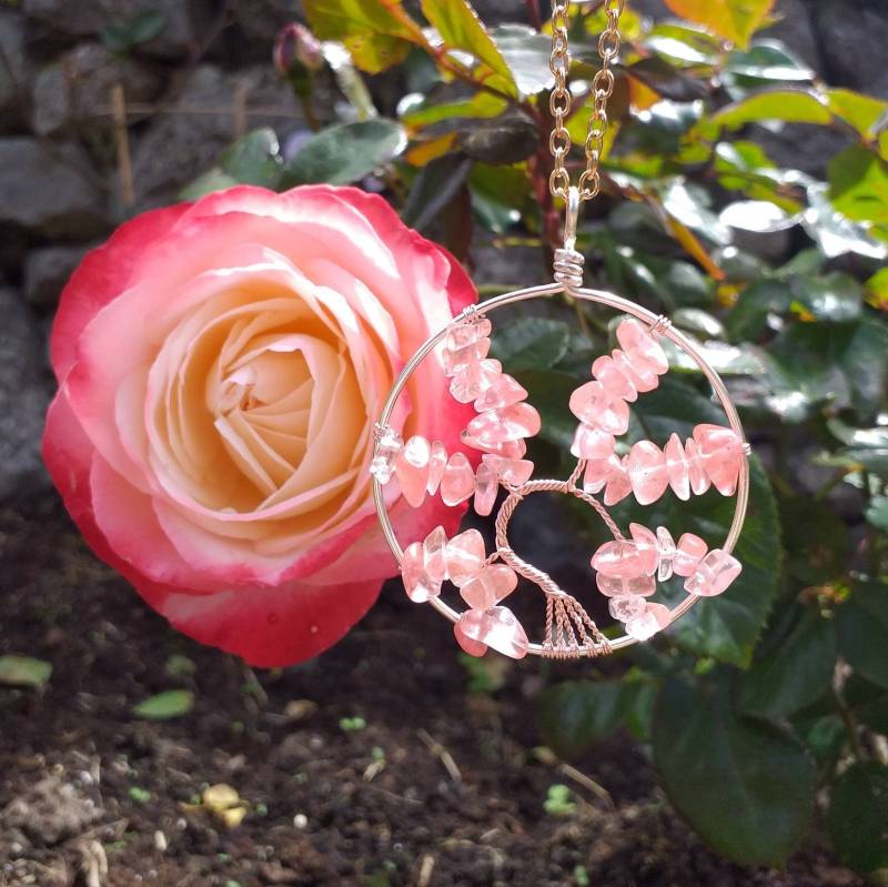 Handgemachte Rose Gold Baum Des Lebens Mit Kirsche Quarz Steine/Geschenke Für Sie Handgemachte Rose Gold Baum Des Lebens Mit Kirsche Quarz Steine/Geschenke Für Sie von SilverRiverGems