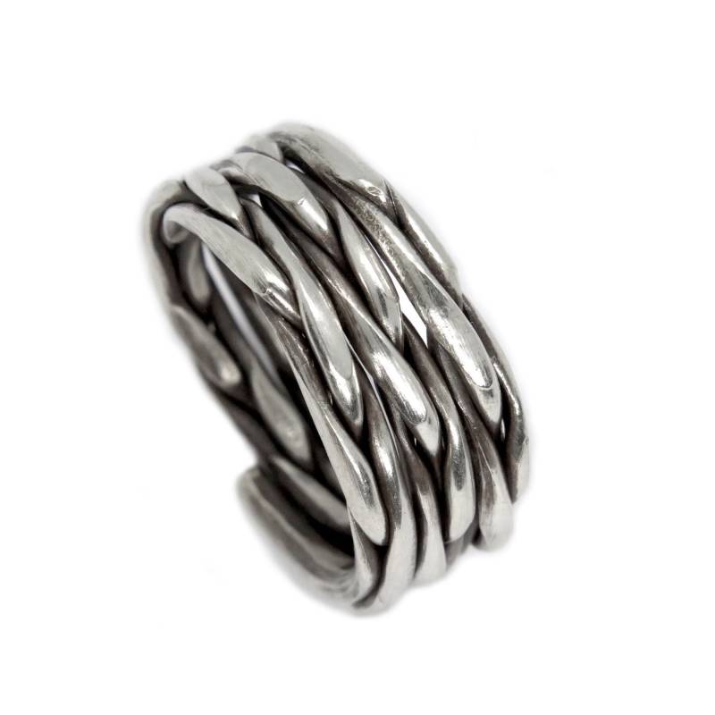 Breiter Ring Aus Sterlingsilber, Handgemachter Boho Hippie Geflochtener Rustikaler Baum Oxidierter Dicker Solider Silberring Für Männer Oder von SilverShapes