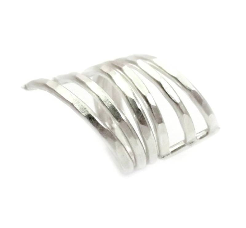 Gehämmerter Sterlingsilber Wickelring, Handgemachter Einstellbarer Verdrehter Boho Elegant Breiter Geschenk Für Sie Gehämmerter Sterlingsilber Wickelring, Handgemachter Einstellbarer Verdrehter Boho Elegant Breiter Geschenk Für Sie von SilverShapes