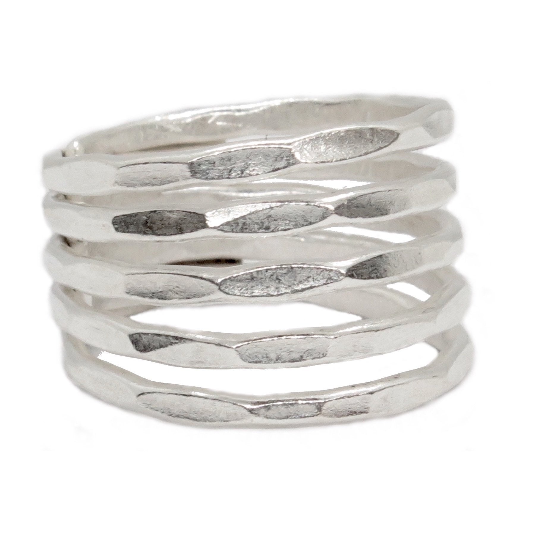 Gehämmertes Sterling Silber Verbunden Dicke Ringe, Handgemachte Breite Verstellbar Wickelring, Auch Als Daumen Ring, Geschenk Für Sie von SilverShapes
