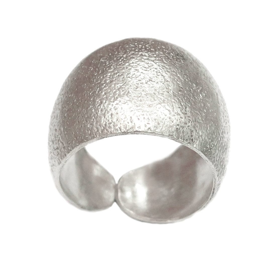 Sterling Silber Abgerundetes Breites Bandring, Handgemachter Strukturierter Halb Glänzender Konvexer Verstellbarer Manschettenring, Auch Als von SilverShapes